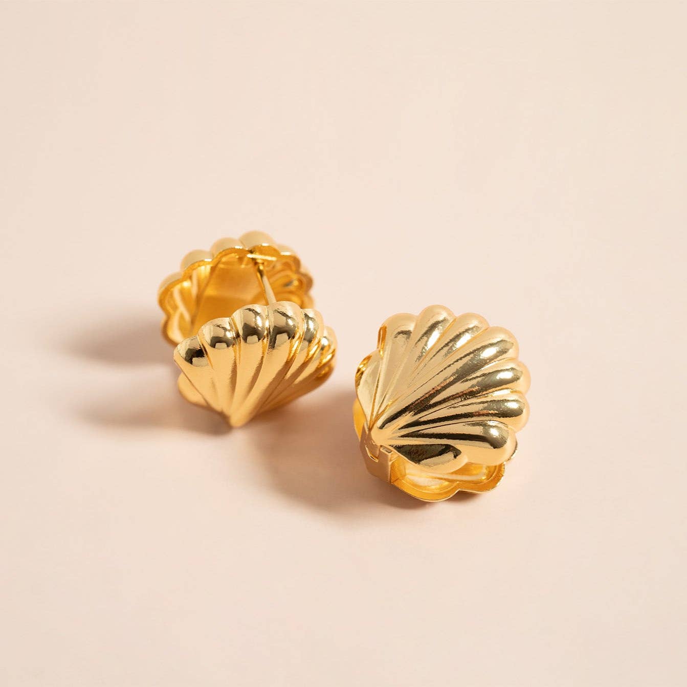 Gold Shell Huggie Earrings