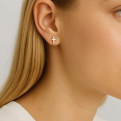 Gold Cross Stud Earrings