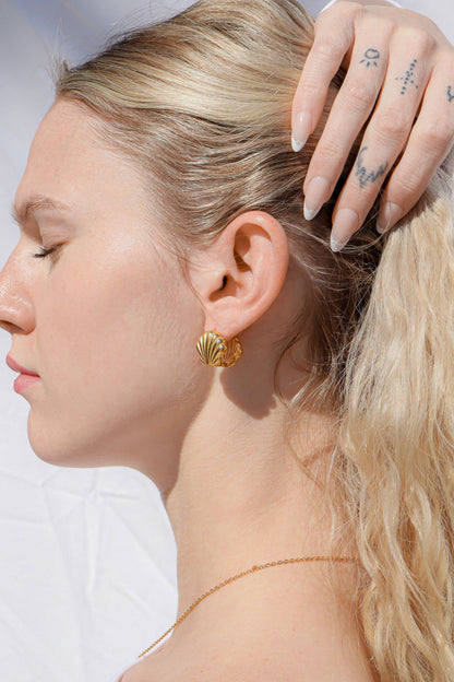 Gold Shell Huggie Earrings