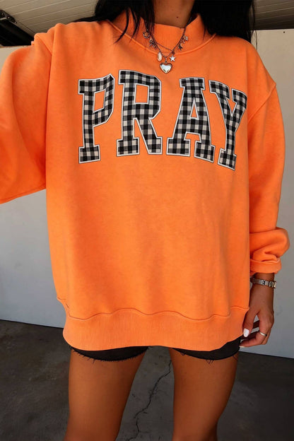 "PRAY" Embroidered Mock Neck Sweatshirt