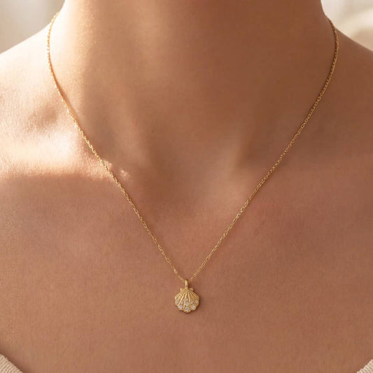 Gold Stoned Seashell Necklace