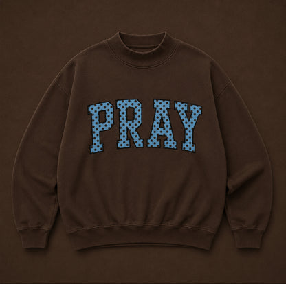"PRAY" Embroidered Mock Neck Sweatshirt