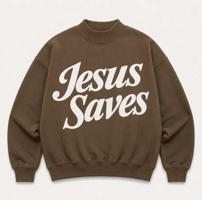 "Jesus Saves" Mock Neck Sweatshirt