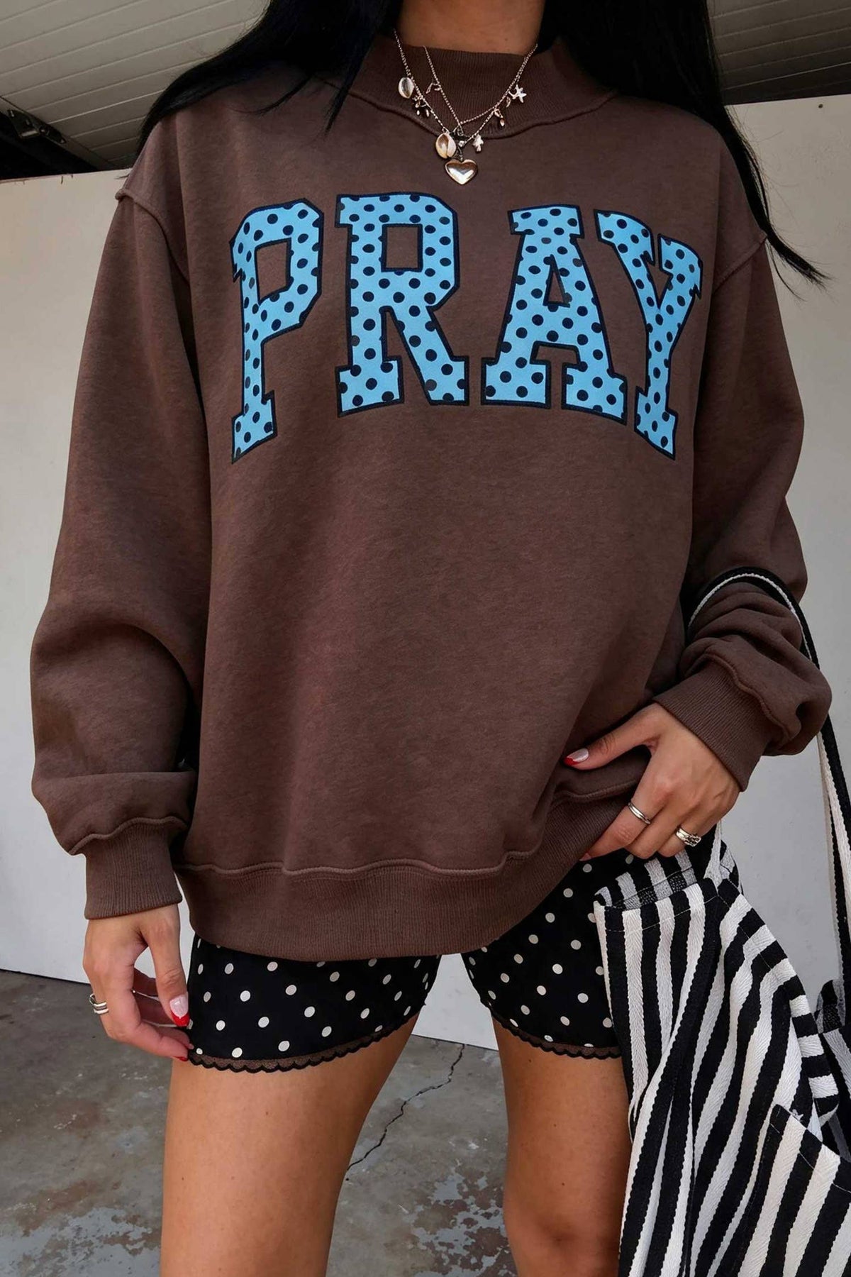 "PRAY" Embroidered Mock Neck Sweatshirt