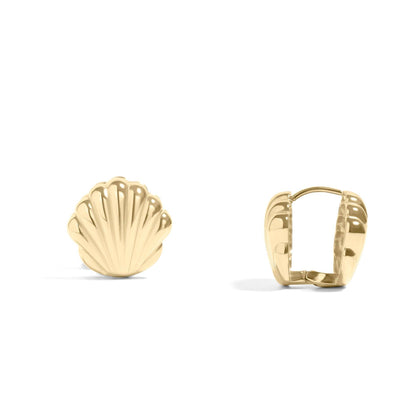 Gold Shell Huggie Earrings
