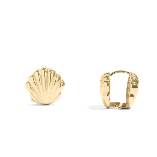 Gold Shell Huggie Earrings