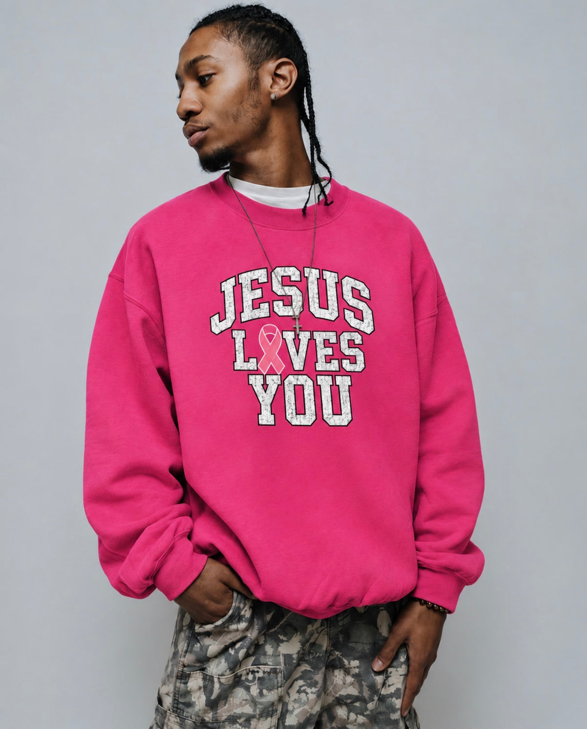 Jesus Loves You — Breast Cancer Awareness Crewneck