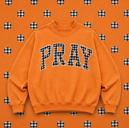 "PRAY" Embroidered Mock Neck Sweatshirt
