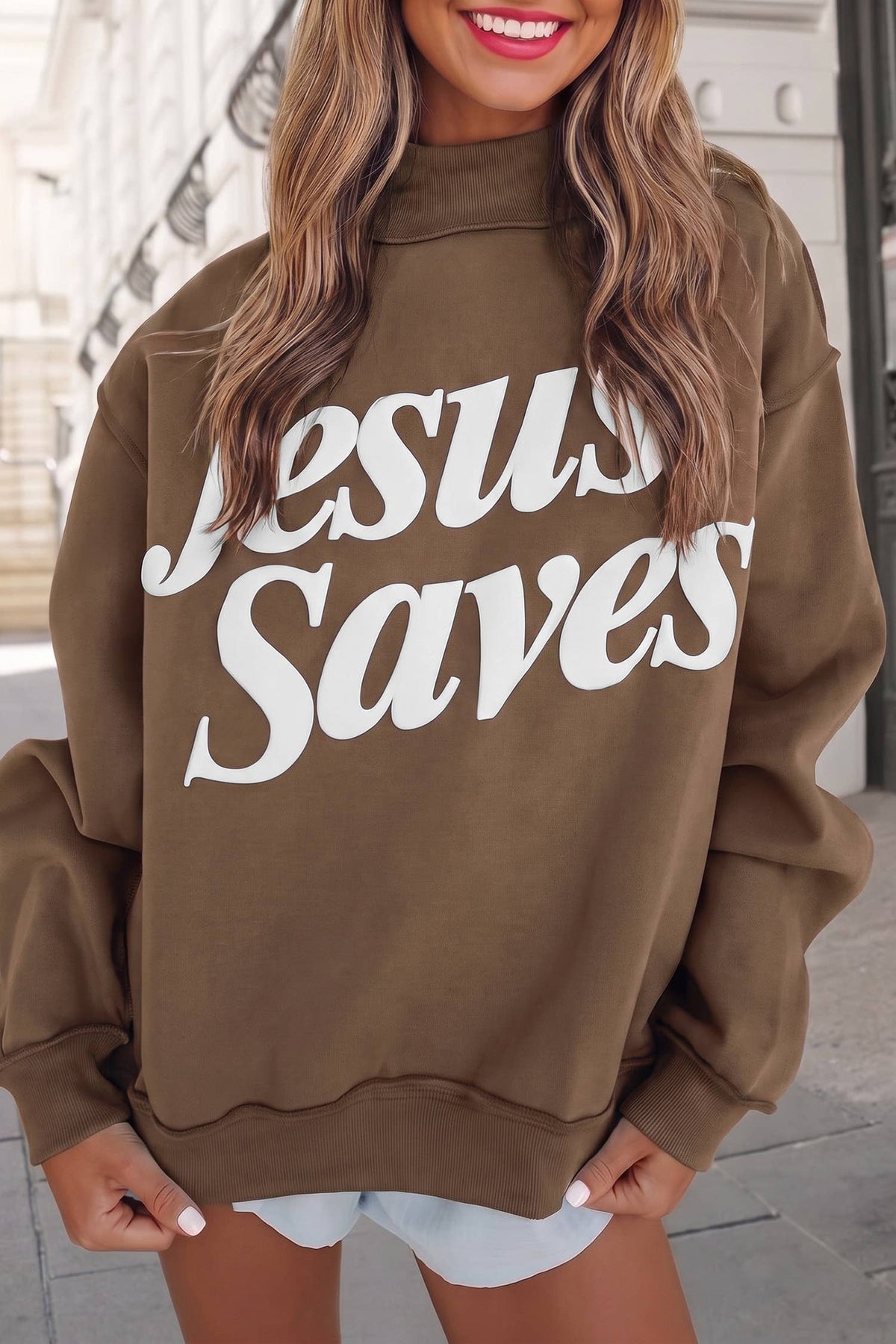 "Jesus Saves" Mock Neck Sweatshirt