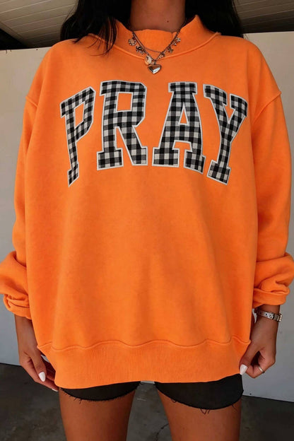 "PRAY" Embroidered Mock Neck Sweatshirt